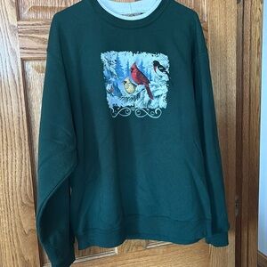 Vintage Artisans Birds Design Holiday Green Cowl Neck Sweatshirt